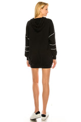 Black Contrast Stitch Hoodie Dress