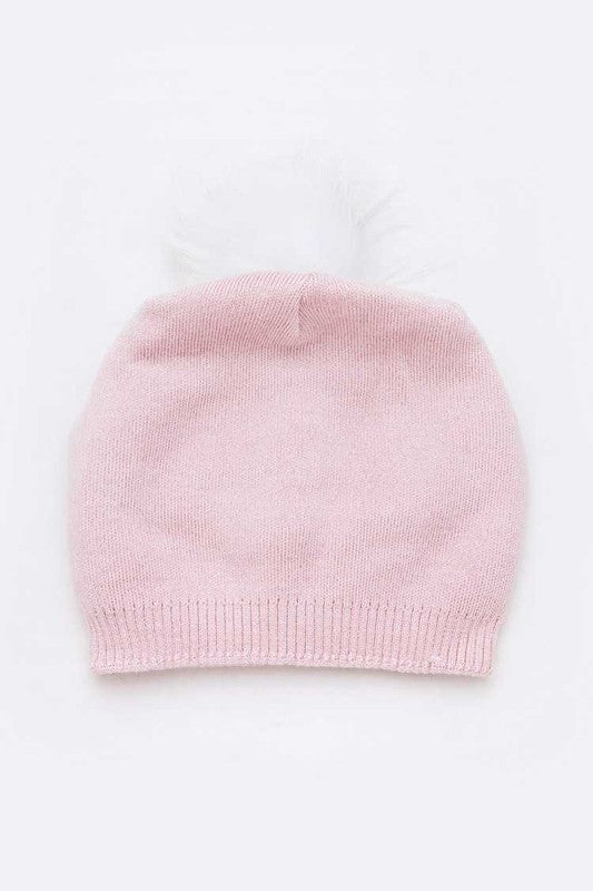 Raccoon Fur Pom Cashmere Blend Slouchy Beanie