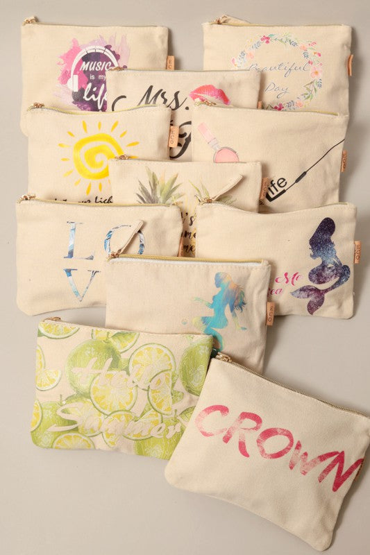 Multi Print Cotton Canvas Eco Pouch Bags