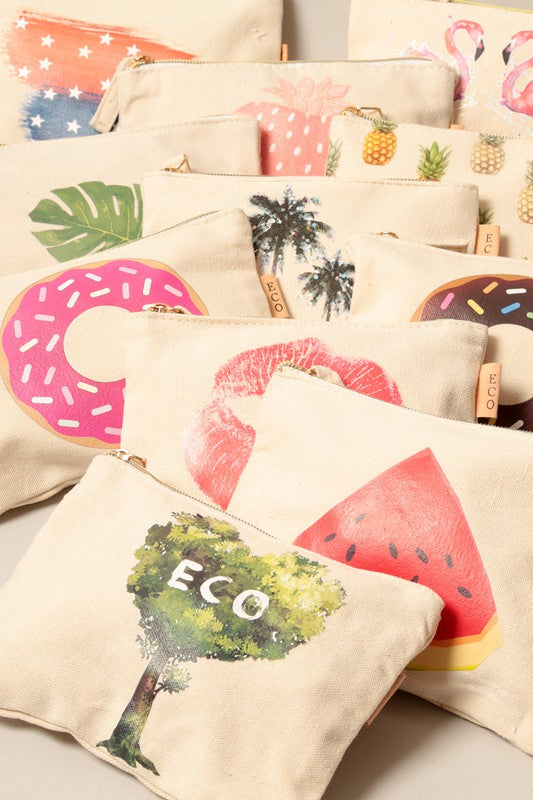 Multi Images Cotton Canvas Eco Pouch Bags