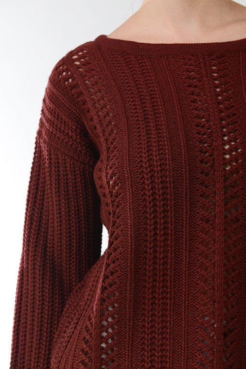 Leaf Crochet Detailed Rolled Up Sleeve Sweater