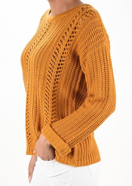 Leaf Crochet Detailed Rolled Up Sleeve Sweater