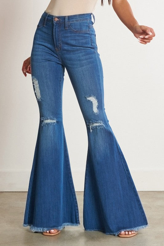 High Waisted Distressed Flare