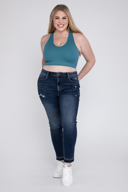 Plus Ribbed Cropped Racerback Tank Tops