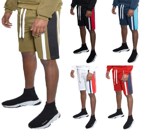 Weiv Mens Color Block Stripe Sweat Shorts 