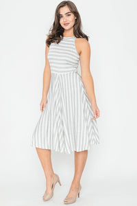 Stripe Halter Neck Midi Swing Dress 