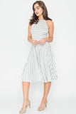 Stripe Halter Neck Midi Swing Dress 