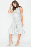 Stripe Halter Neck Midi Swing Dress 