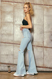 High Waisted Flare Jeans W Distress Detail