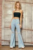 High Waisted Flare Jeans W Distress Detail