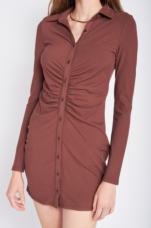 Rutched Long Sleeve Dress