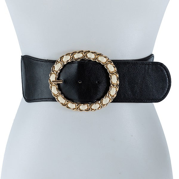 Gold Circle Buckle Elastic Band Belt