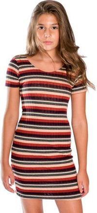 Kids Rib Stripe Short Sleeve Dress