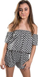 Kids Checkered Off the Shoulder Romper