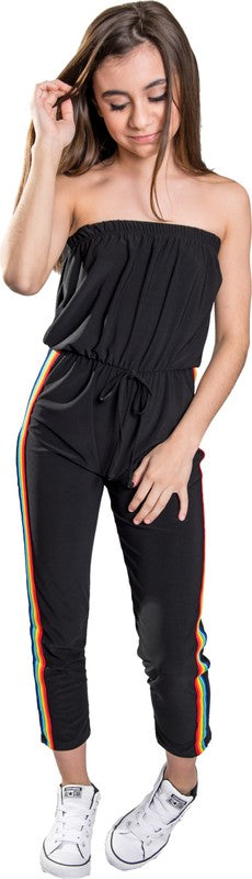 Juniors Rainbow Stripe Side Jumpsuit
