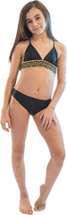 Juniors Two Piece Gold Trim Bathing Suit