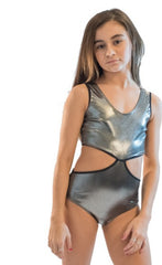 Juniors Silver Shimmer Monokini Bathing Suit
