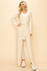 Long Sweater Cardigan With Tie Belted