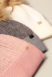 Winter Solid Chenille Cuff Beanie with Pom Pom