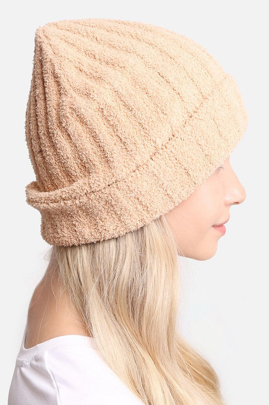 Winter Solid Color Ribbed Cuff Beanie Hat