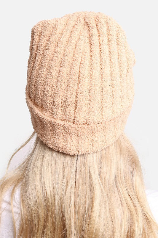 Winter Solid Color Ribbed Cuff Beanie Hat