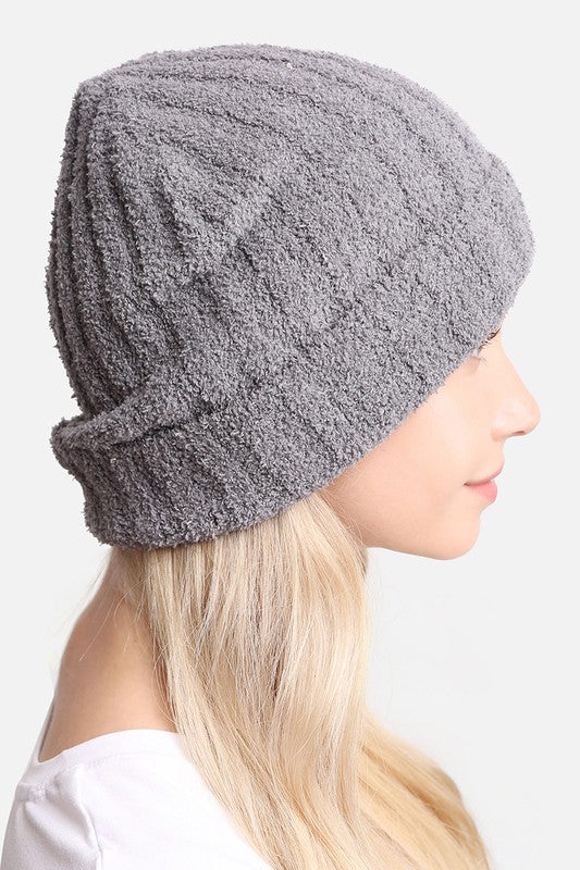 Winter Solid Color Ribbed Cuff Beanie Hat