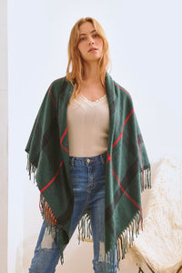 Plaid Square Fringe Shawl Scarf