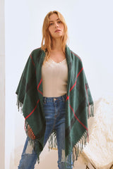 Plaid Square Fringe Shawl Scarf