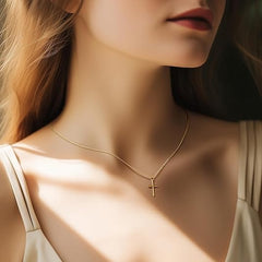 14K Gold Cross Necklace for Women Minimalist Small Pendant Chain Jewelry