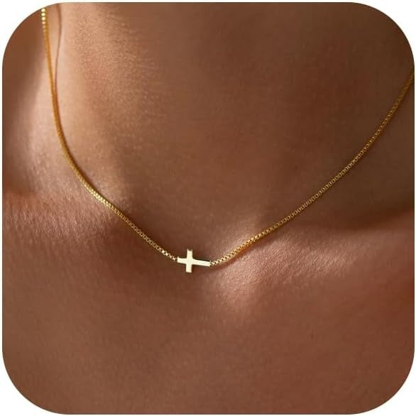 14K Gold & Silver Plated Dainty Cross Necklace for Women