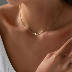 14K Gold & Silver Plated Dainty Cross Necklace for Women