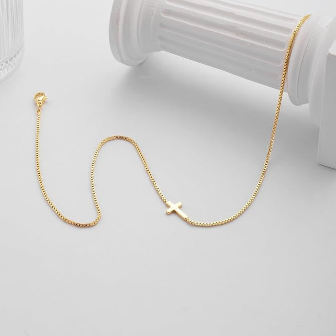 14K Gold & Silver Plated Dainty Cross Necklace for Women