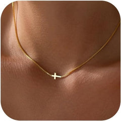 14K Gold & Silver Plated Dainty Cross Necklace for Women