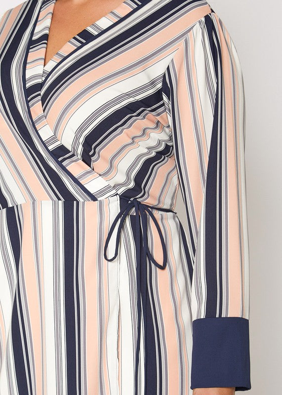 Nurode Multi Stripe Printed Wrap Dress