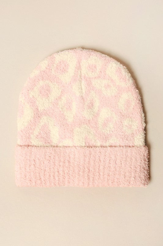 Kid's Leopard Print Soft Ribbed Cuff Beanie Hat