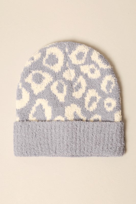 Kid's Leopard Print Soft Ribbed Cuff Beanie Hat