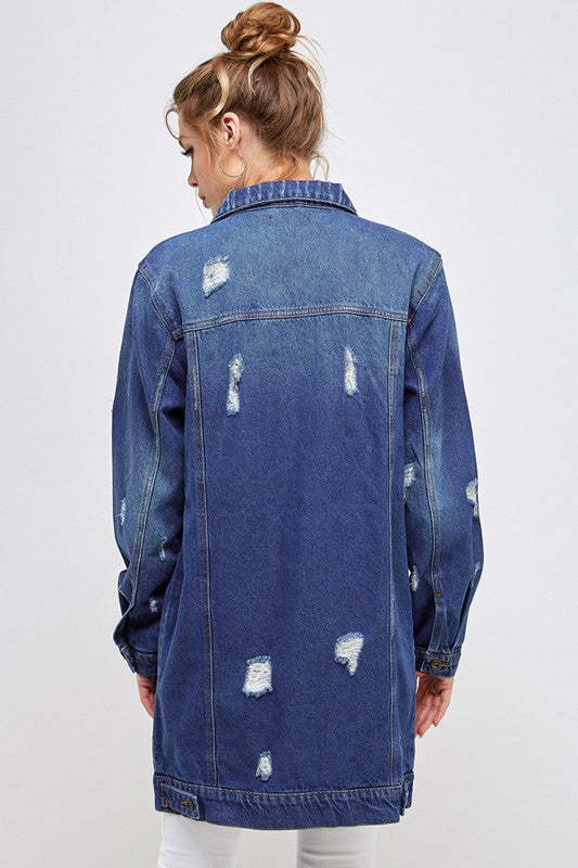 Blue Denim 3/4 Quarter Jackets Distressed Washed