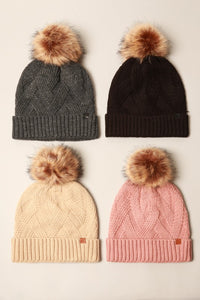 Winter Satin Lined Chevron Knit Beanie Hat