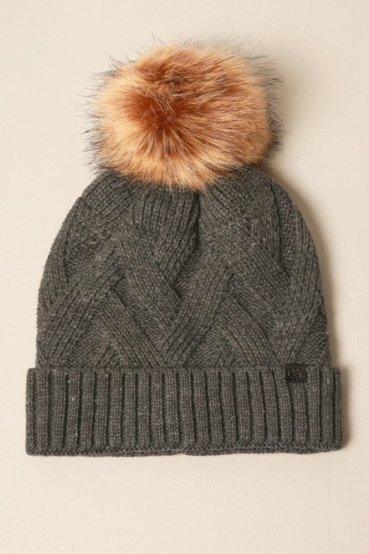 Winter Satin Lined Chevron Knit Beanie Hat