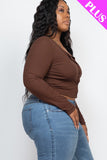 Plus Size Long Sleeve Snap Button Down Crop Top