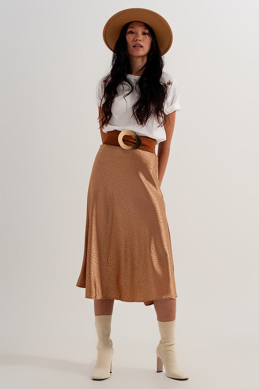 Gold Color Midi Skirt in Abstract Animal Print