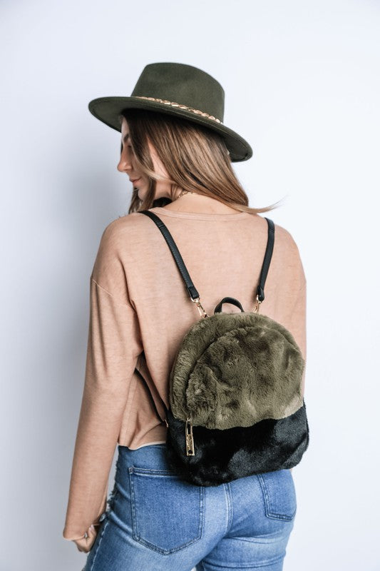 Two Toned Furry Backpack 