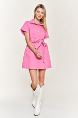 Belted cotton short dress JBJ1023