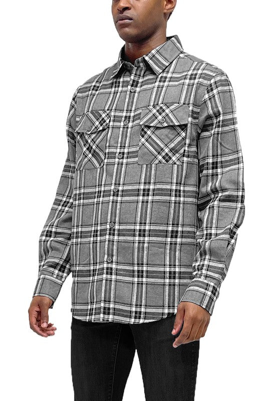 Long Sleeve Flannel Full Plaid Checkered Shirts