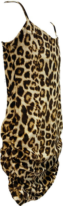 JUNIORS CHEETAH PRINT VELVET TANK RUCHED DRESS