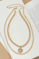 Two necklaces set with cuban chain and smiley face || cuban chain