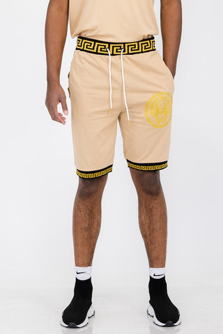 Mens Lion Head Black and Gold Detail Shorts
