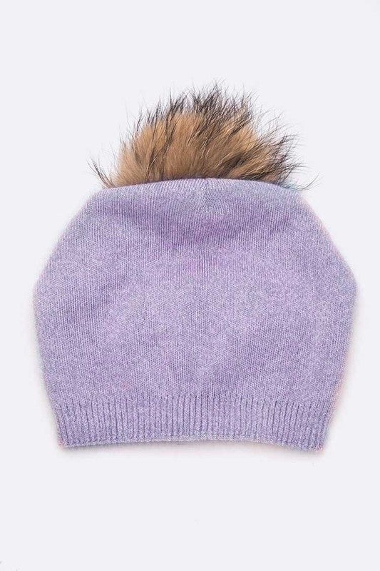 Raccoon Fur Pompom Pre-sewed Slouchy Beanie