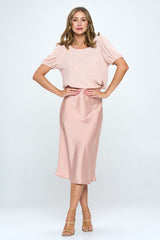 Round Neck Puff Sleeve Top With Embroidery