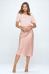 Round Neck Puff Sleeve Top With Embroidery